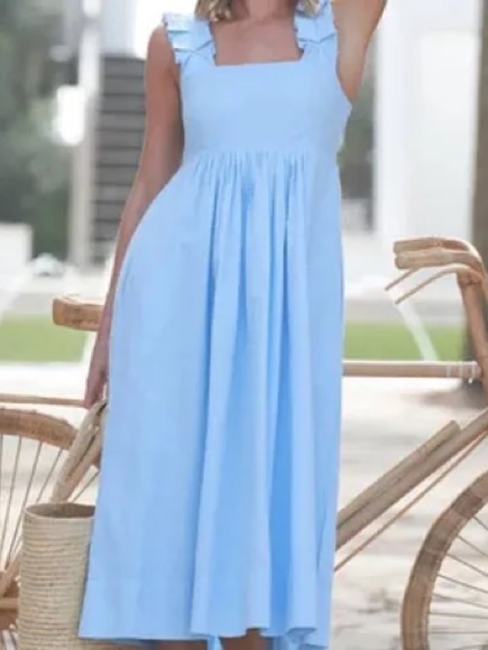 Sky Blue Ruffled-Strap Midi Dress